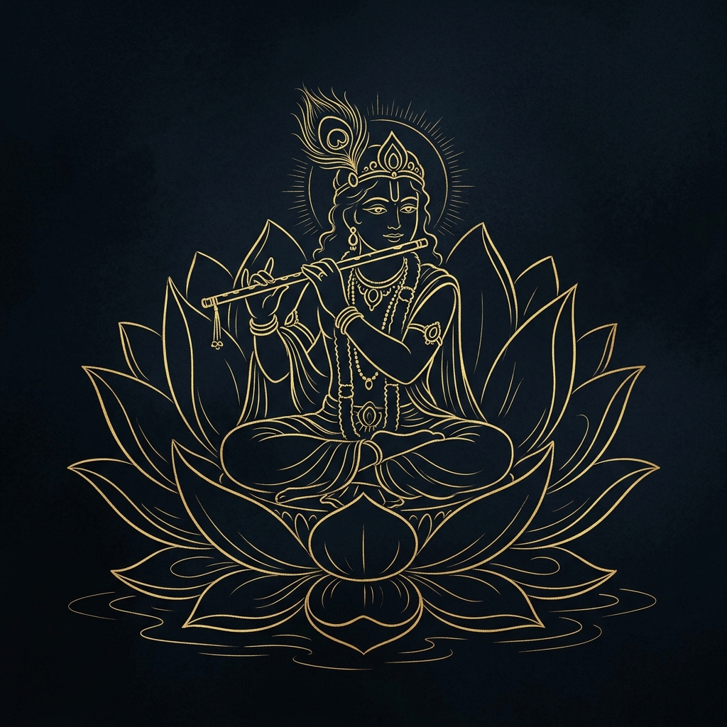 Madhava Lord Krishna with Lotus Bloom — Spring and Freshness